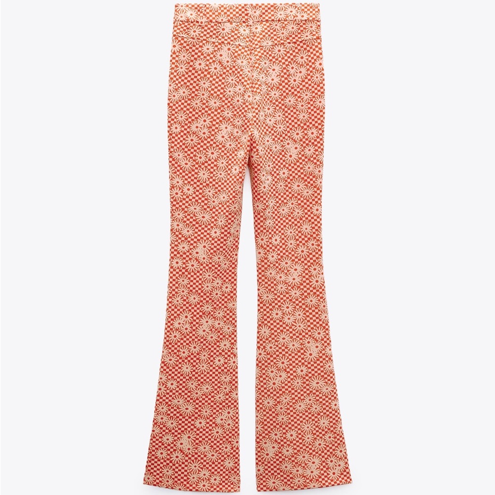 Zara floral bell bottom split side leg pants - Picture 3 of 4